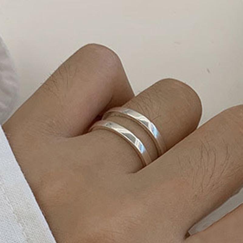 PANJBJ  925 Sterling Silver Double Layer Ring for Women Girl Gift Geometry Hollowing Out Minimalism Fashion Jewelry Wholesale