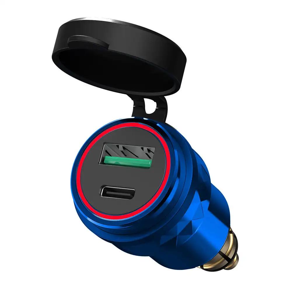 Aluminium USB QC 3.0 Quick Charger PD Dual Adapter Charger Waterproof Socket Motorcycles for DIN Socket/BMW