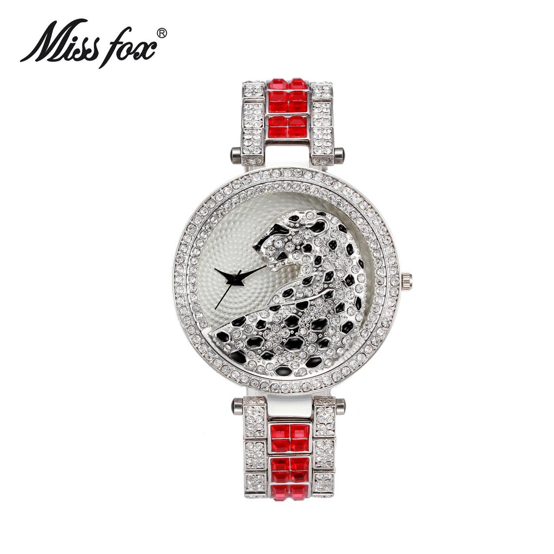 

MISSFOX повседневные женские кварцевые часы модные блестящие ледяные часы для женщин наручные часы с леопардовым принтом и кристаллами красный/серебряный