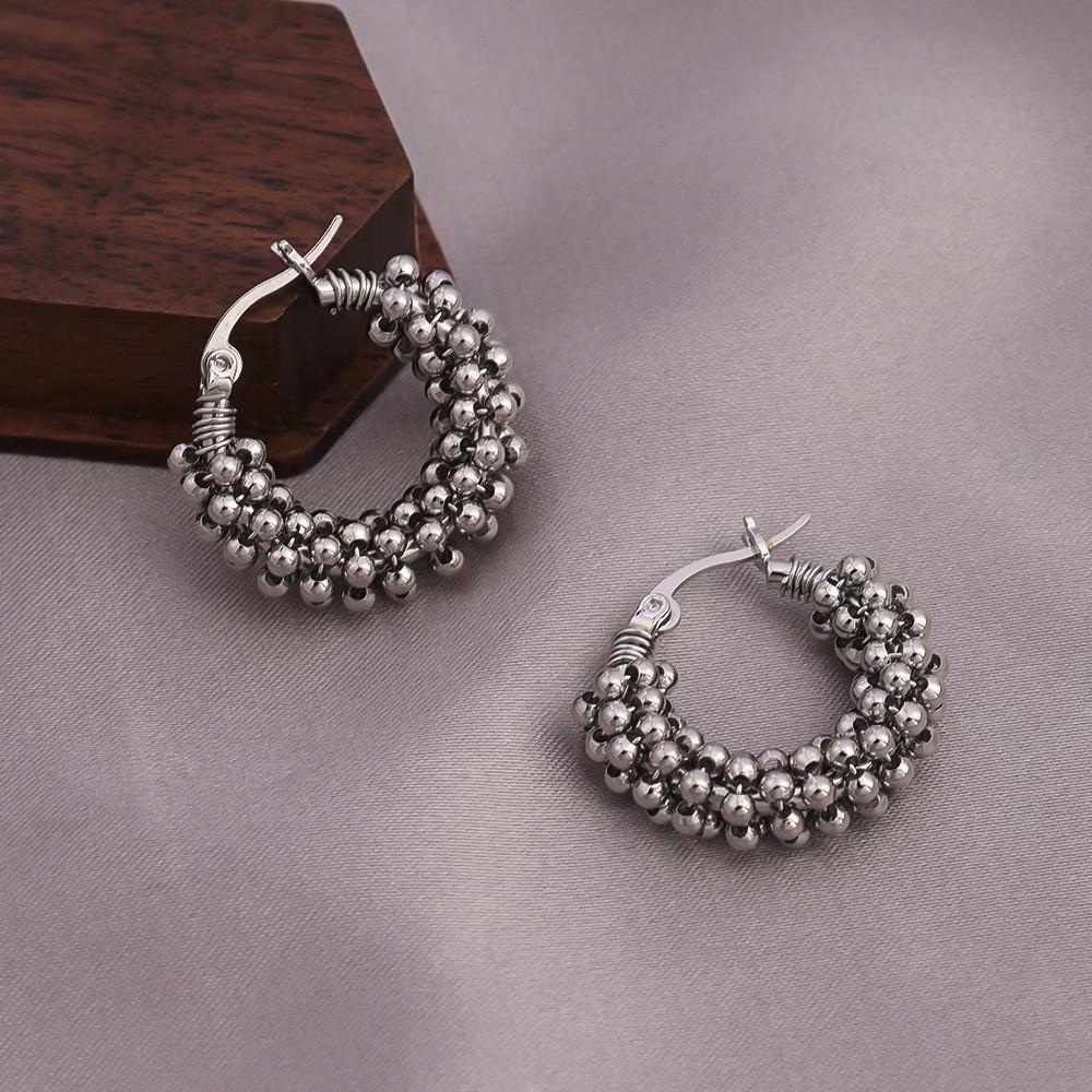 

French Light Luxury Unique Ball Wrap Hoop Earrings for Women - High-End Fashion Versatile Studs