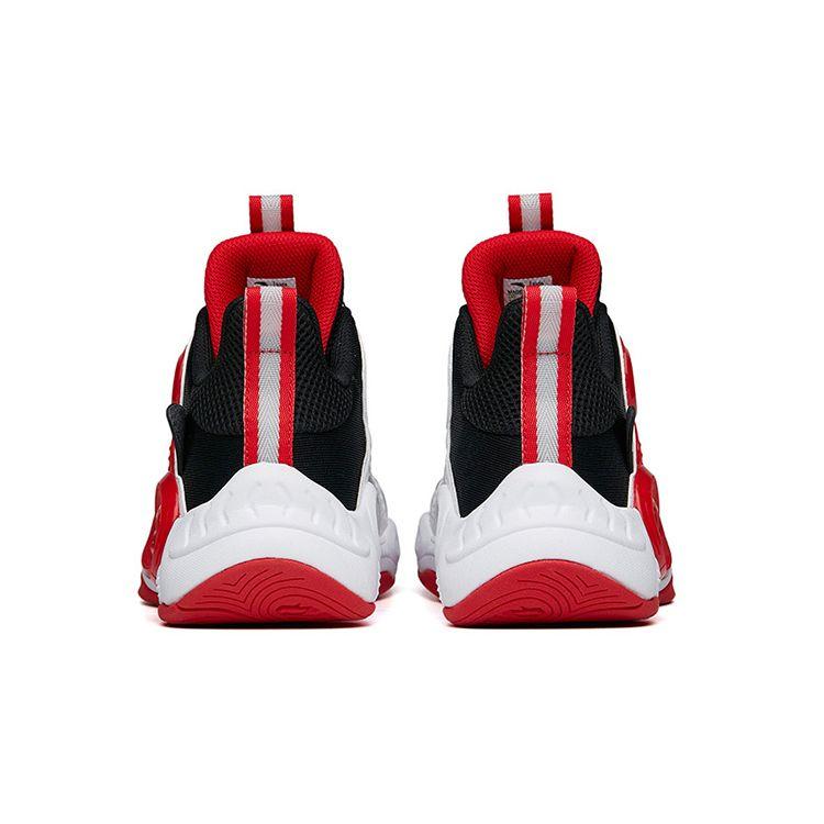 Anta Kids Asymmetrical Performance Anti-Slip Shock Absorbing Durable Mid-Top Basketball Shoes Kids Sneaker White Black Red 312221102-2