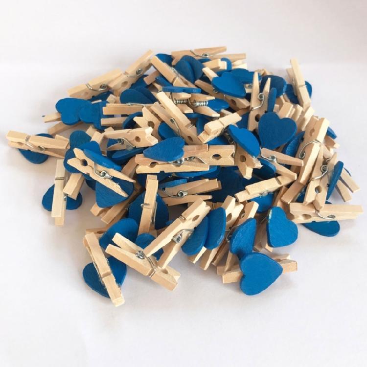 DIY Craft Wooden Clips Natural Wood Clothespins Love Heart 50pcs Colored Heart