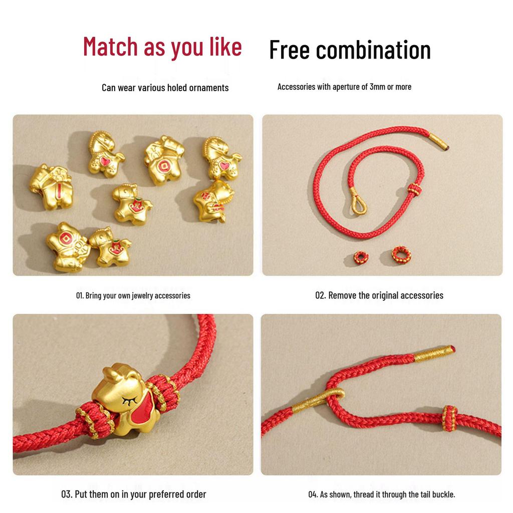 Handmade Eight-Strand Woven Red Rope Bracelet for Beading - Ethnic Style Birth Year Charm