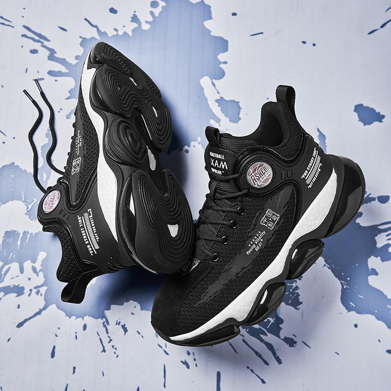Summer New Rotary Buckle Low Top Sports Black Viscose Shoes Mesh Daddy Shoes