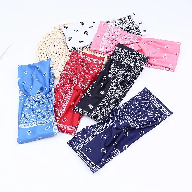 Paisley Print Headbands Bohemia Women Hair Bands Soft Elastic Headwear Fashion Scrunchies Turban Twisted Knotted Headwrap Girls