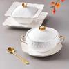 European Embossed Butterfly Ceramic Bowl with Lid & Double Handles, Breakfast, Dessert & Oatmeal Bowl