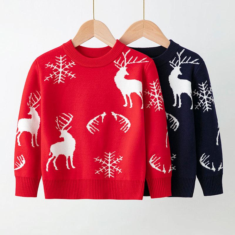 New Children's Christmas Sweater Collection: Girls' and Boys' Autumn/Winter Cartoon Pullover Knitwear