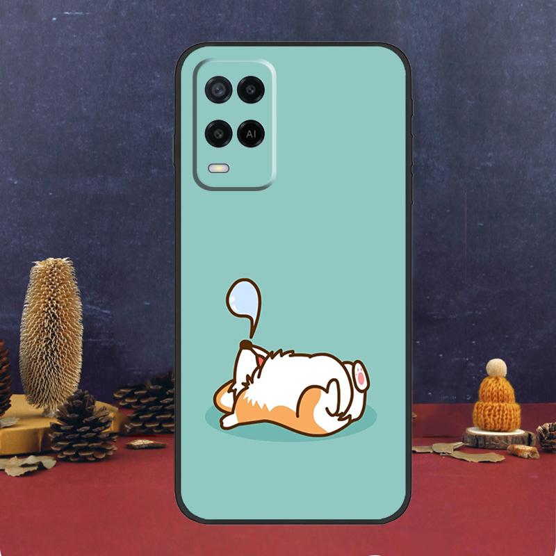 Cartoon Corgi Dog For OPPO A58 A78 A98 A15 A16 A17 A76 A96 A77 A52 A72 A5 A9 A79 A94 A74 A57S A53S A54S Case
