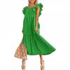 Summer Women's Dress Square Neck Short Sleeve Strapless Pleated Hem Dresses