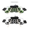 Compact Size Portable Digital Electronic Roll Up Drum Set Kit 7 Silicon Drum Pads USB Powered with Drumsticks Foot