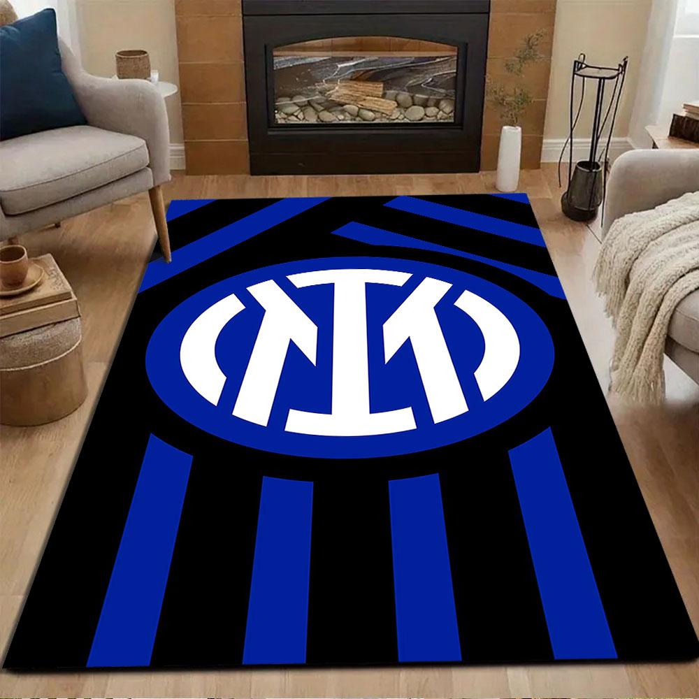 Blue Stripes with Team Logo Patterned Carpet, Non Slip Mat Suitable for Living Room and Bedroom Sofas