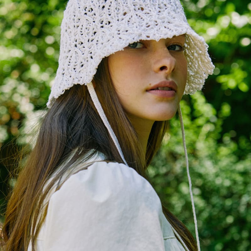 NONLOCAL Strap Paper Knit Bucket Hat - Ivory