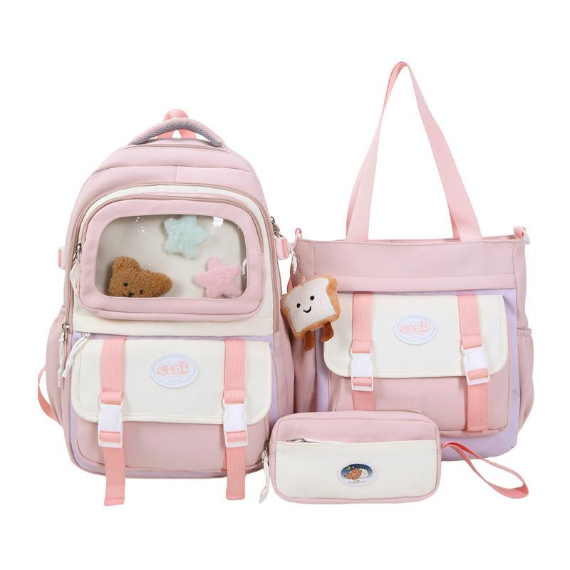 Schoolbag new schoolbag niche design high value three-piece set cute girl backpack large capacity junior high school student backpack