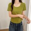 Women's Slim-Fit Pure Cotton U-Neck T-Shirt - Short Sleeve, Versatile Summer Outerwear