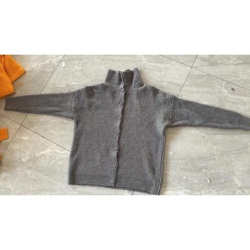 Autumn Winter High Collar Solid Color Sweater Ladies Loose Casual Buttons Knitting Outwear Female Cardigan Top