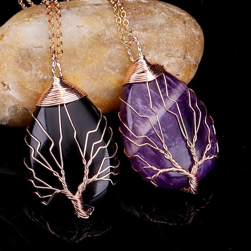 Arbre de Vie 7 Chakras Pierre Naturelle Collier Cristal Énergie Guérison Pendentif Fait Main Collier pour Femmes Hommes Bijoux Yoga