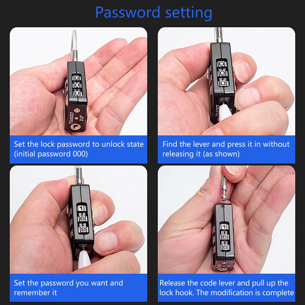Customs Lock Luggage Lock Suitcase Lock Password Lock Travel Lock Practical Combination Padlock with Steel Cable