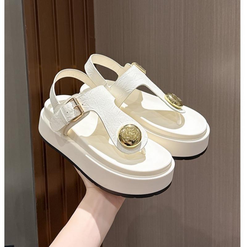Muffin platform toe sandals women's summer new casual lightweight metal buckle fashion seaside vacation beach shoes