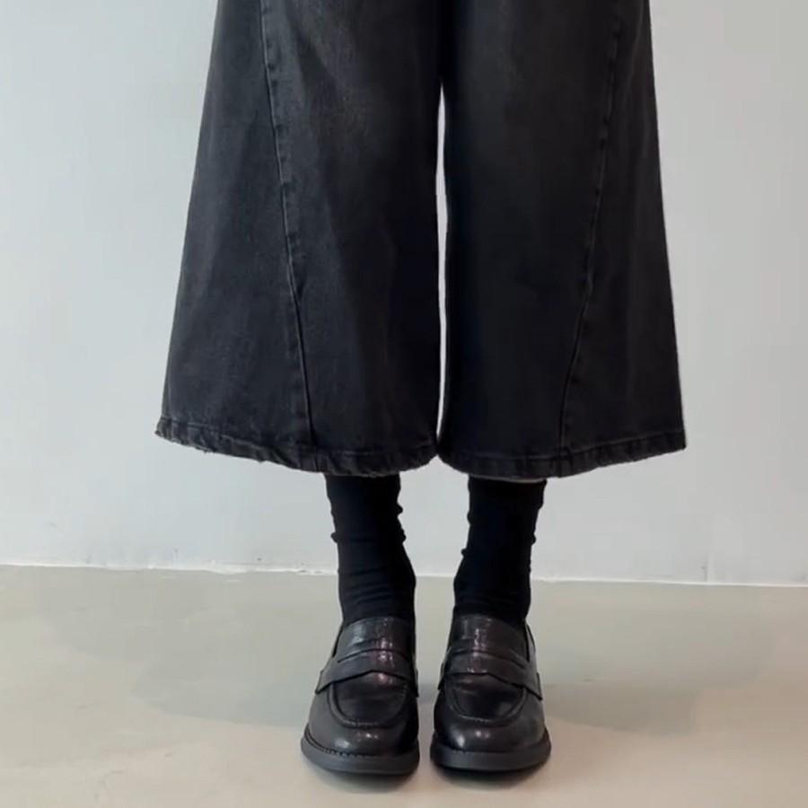 Retro Platform Loafers Women's Washed Leather One-pedal Thick Heel Single Shoes Commuting British Style Small Leather Shoes