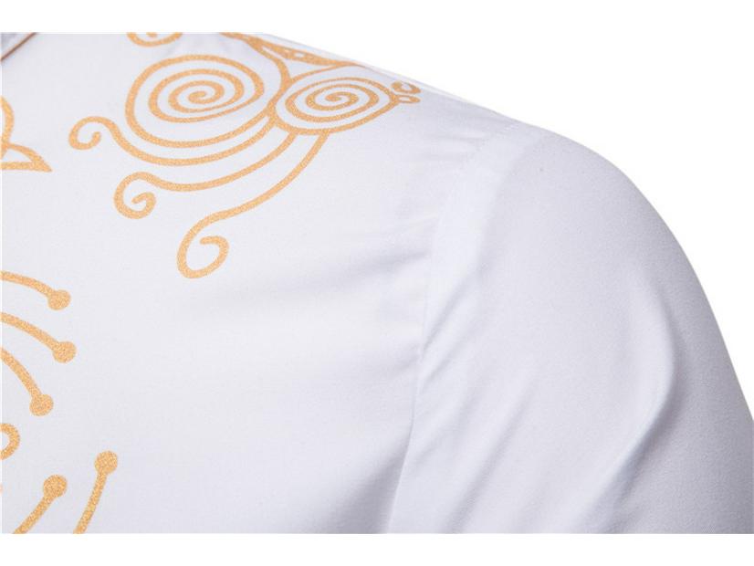 Men's Gold Foil Print Long Sleeve Middle Eastern Style Shirt (European Size, 2023)