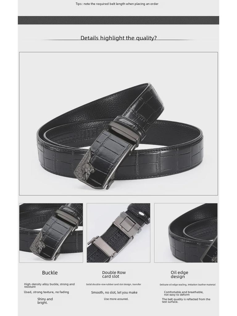 Men's High-End Crocodile Pattern Leather Belt with Alloy Automatic Buckle, Perfect for Business Wear
