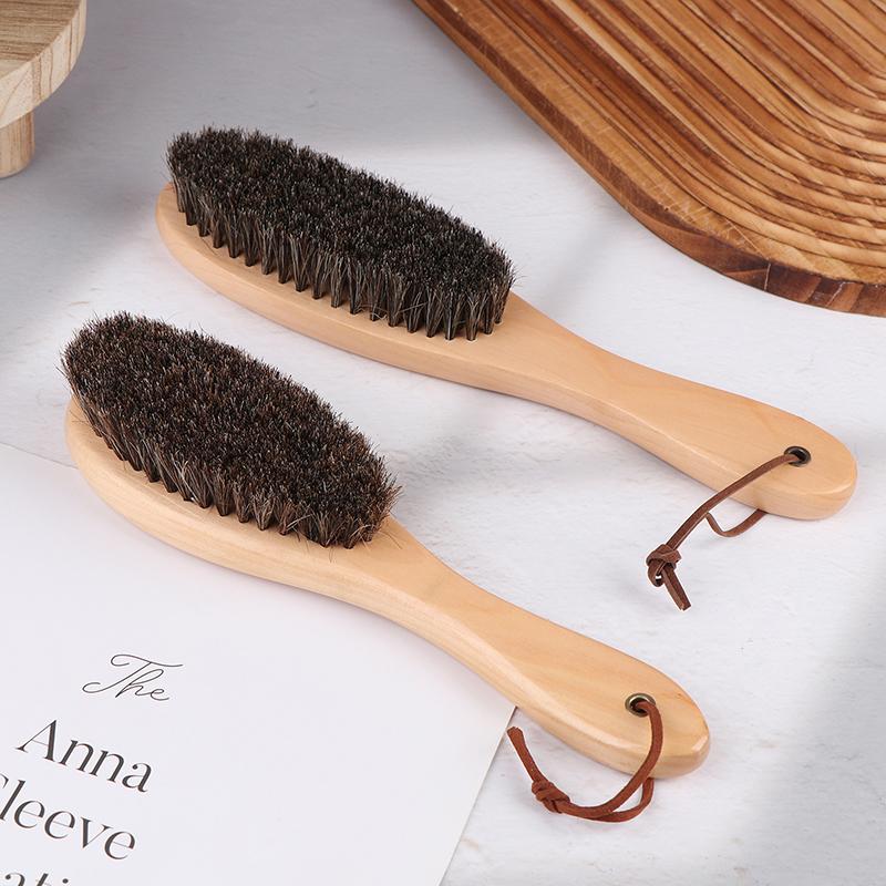 1PCS Soft Horsehair Laundry Cleaning Brush Anti-Static Cleaning Care Brush  Horse Hair Brush Wooden Handle Shoe Polish Brush