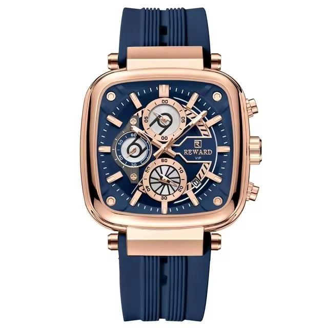 REWARD 831509 RD831509M Square Shape Dial Men Wrist Watch 30M Life Waterproof Quartz Movement Clock Silicone Strap Men's Watches