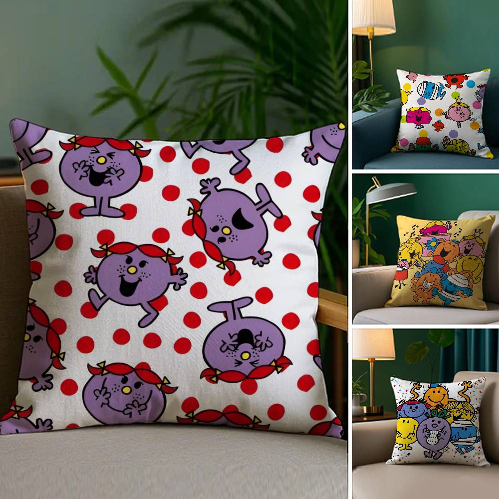 Mr. Men and L-Little Miss Pillow Case Plush Fabric Soft Double Sided Print Home Sofa High Quality Cushion Cover Throw