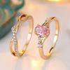 Light Luxury Ins Wind Cross Twisted Arm Pink Zircon Ring Set Everyday Versatile Thin Ring with Full Diamond Stacking Couple Rings