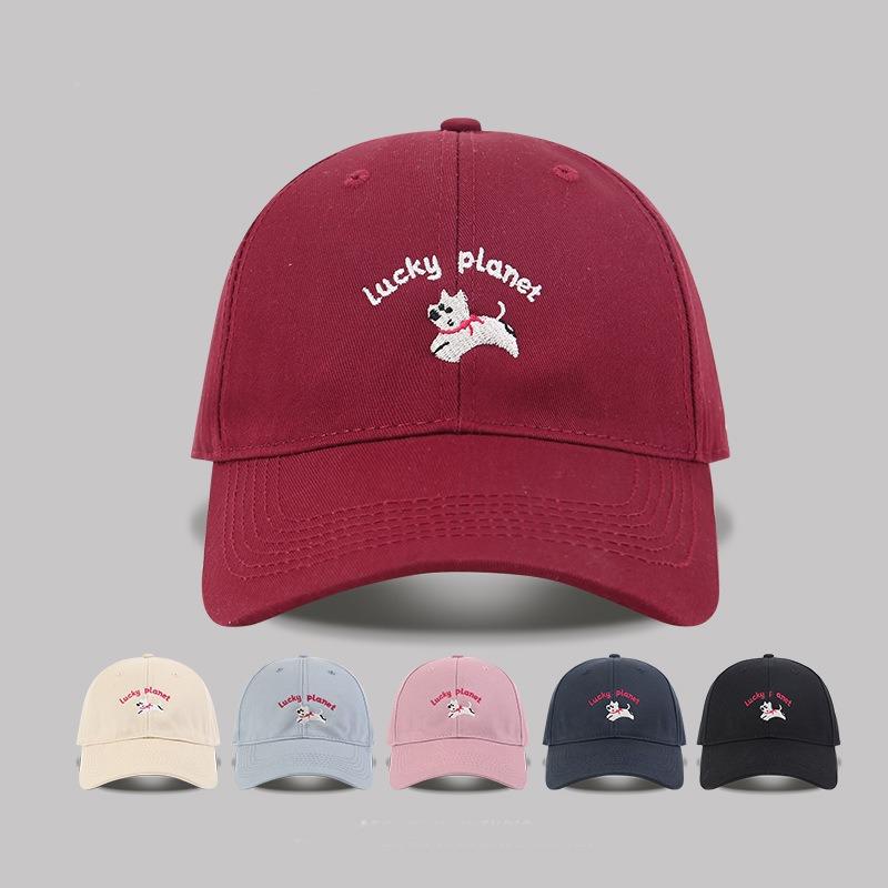Embroidery puppy baseball cap women's spring new versatile sunshade big head circumference showing face small peaked cap male trend