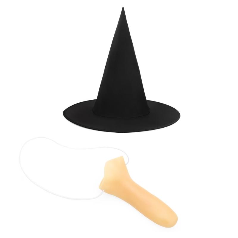 Women Witch Costume Includes Witch Hat and Artificial Nose Women Halloween Witch Cosplay Accessories for Women Cosplay