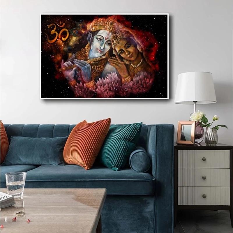 Indian Couple Krishna and Radha Art Canvas Paintings Morden Posters Prints Wall Art Picture for Living Room Wall Decor Cuadros