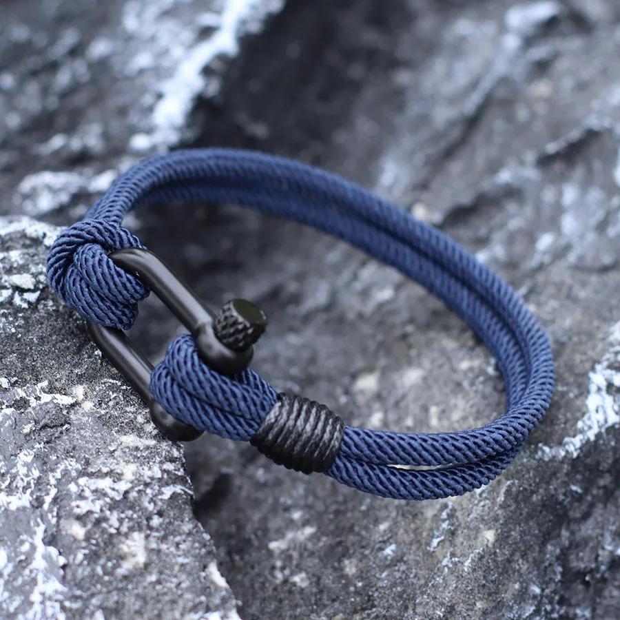 Hiphopový pánský nerezový náramek s odnímatelnou přezkou Námořnický omotaný náramek Dvouvrstvý náramek na ruku na kolo Armband Herren