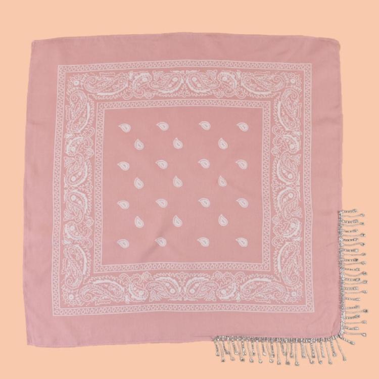 Cashew Flower Print Bandana for Adult Unisex Glittering Crystal Tassesls Head Scarf Neckerchief for Music Festival Party