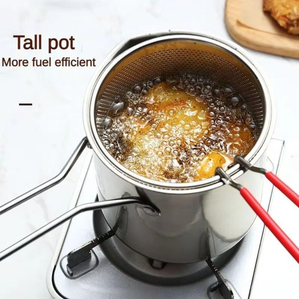 With Lid Deep Fryer with Strainer Stainless Steel Milk Warmer Pot Tempura Fryer Pan Kitchen