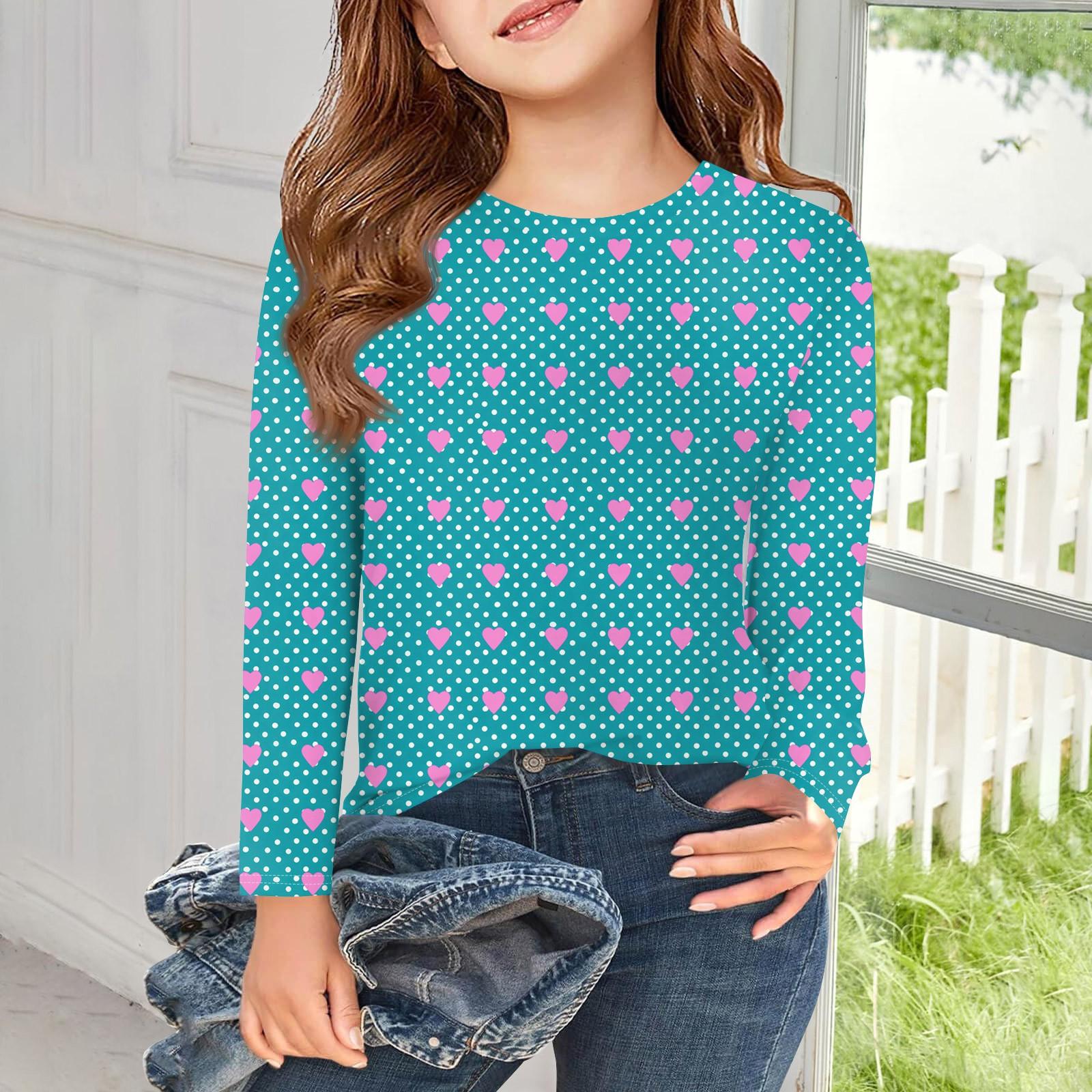 

Футболки с длинным рукавом для девочек, детские осенние топы с круглым вырезом и принтом, базовые футболки для детей 5–14 лет 150