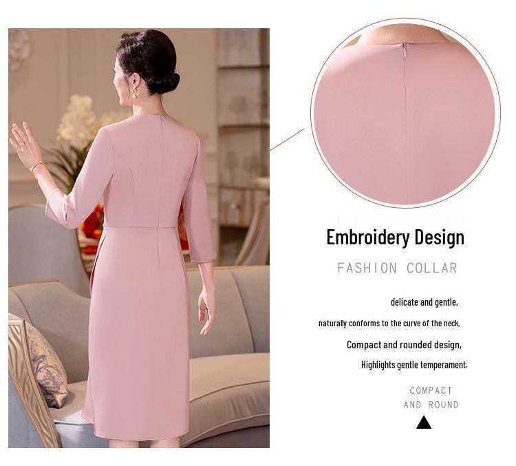 Pink A-Line Seven-Sleeve Mother-in-law Spring Wedding Dress 2024 - Slimming & Tummy Concealing
