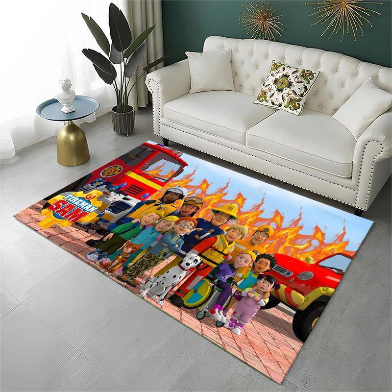 Cartoon Fireman Sam Non-Slip Area Rug for Living Room,Bedroom,Playroom,Soft Carpet Floor Mat Home Decor Rug Room Gift