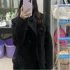 Womens Black Cotton Padded Short Wool Jacket Slim Fit Stand Collardiagonal Buttondiagonal PlacketWomens