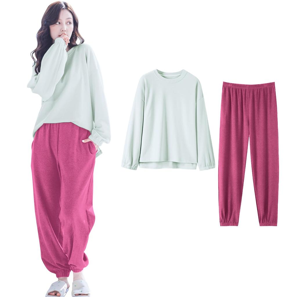 Mskikefly Loungewear Long Warm Made with New Dralon Cute Brushed Plus Size Light Women's Pajamas, Fall/Winter, Sleeve, Set, Material, Double-Sided