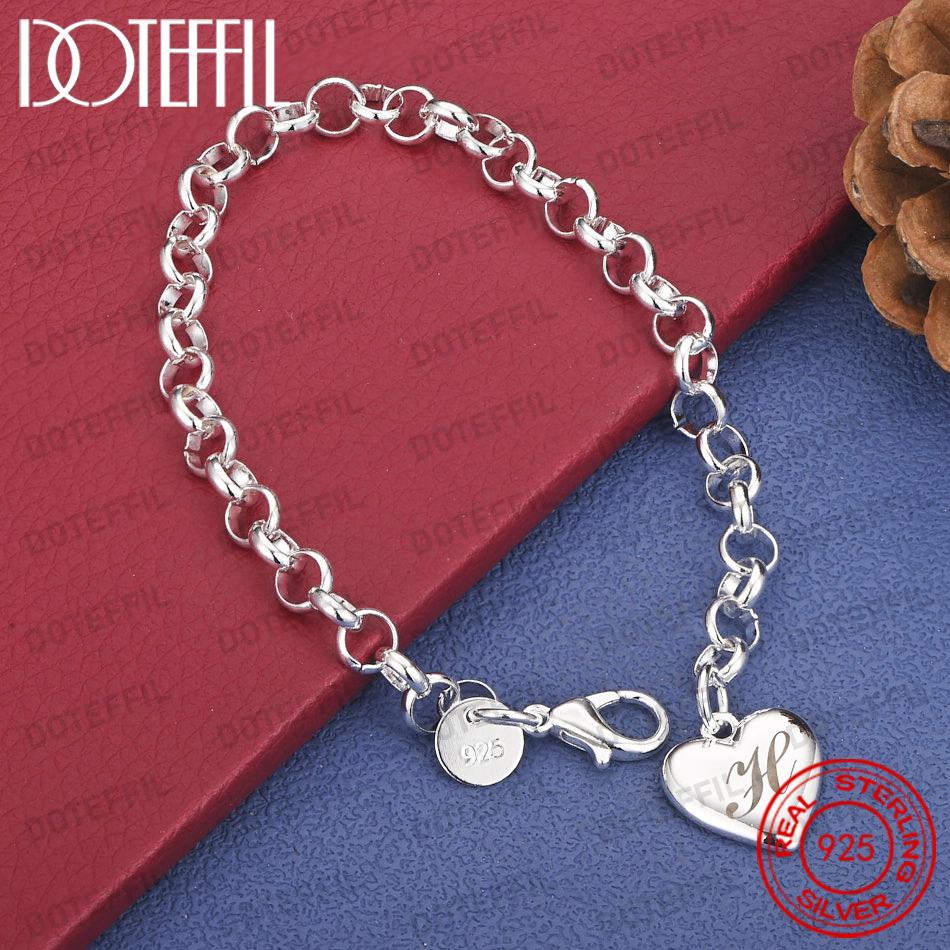 Xiaomi Exquisite 925 Sterling Silver Heart-Shaped 26-Letter Chain Bracelet for Women, Fashionable Wedding Gift, Party Jewelry