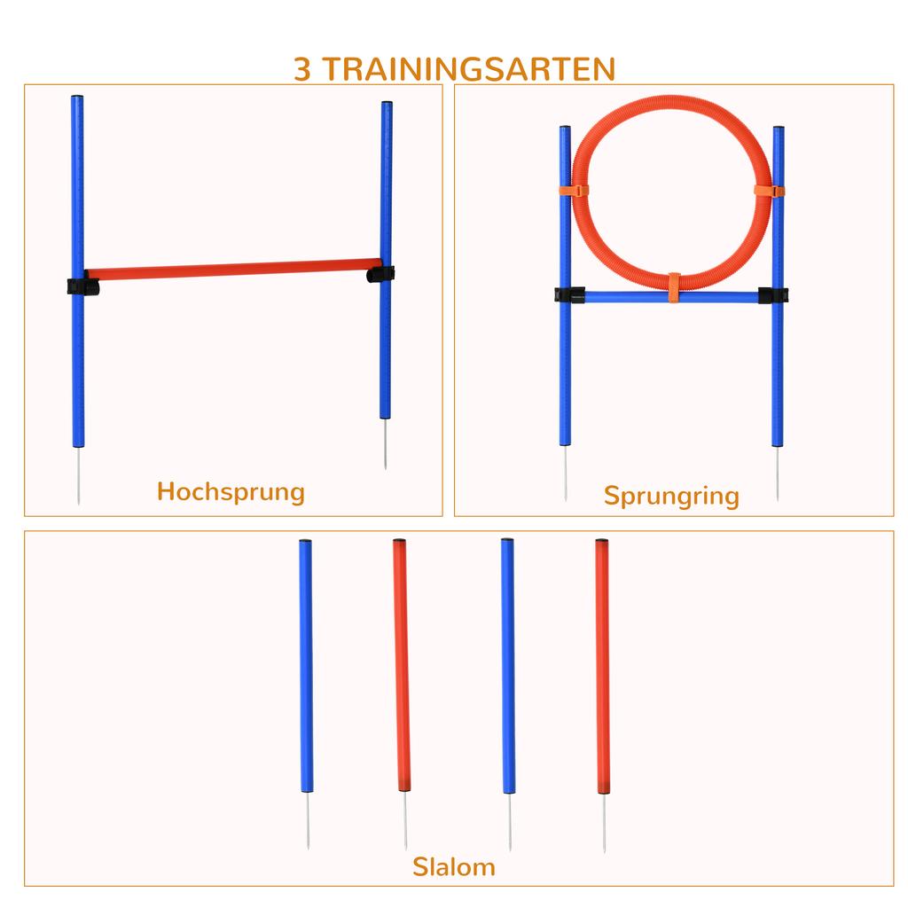 Dog Agility Training Equipment, Agility Exercise Set, Dog Agility Set, Slalom Hurdle Jump Ring for Dogs, 3-in-1 Dog Sports Training Course, Blue+Red