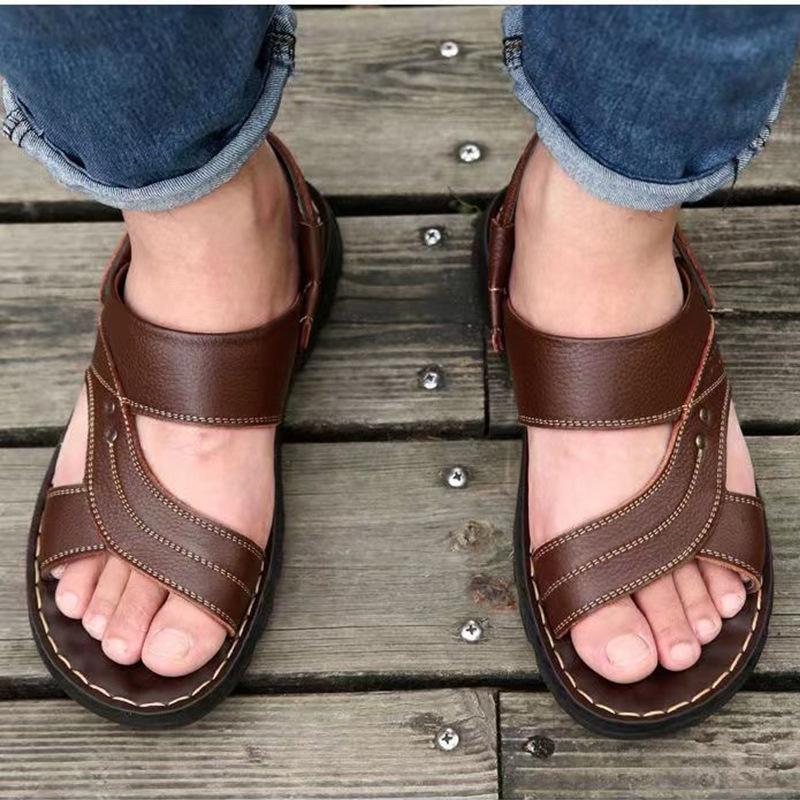Fashion 2025 Men's Summer New Leather Sandals Men's Casual Beach Non-slip Comfort Slippers Two Sandals Leather Men Sandal Shoes
