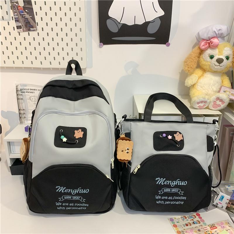 Симпатичный женский рюкзак большой емкости с цветными блоками — фото 18