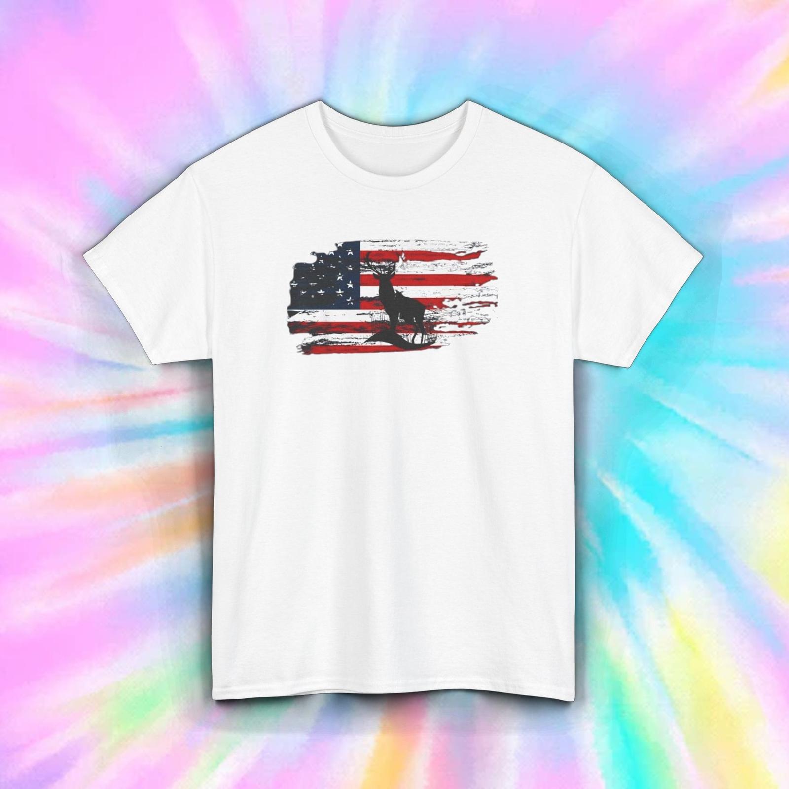 American Flag Deer Silhouette T-Shirt Hunting Patriotic Gift S-5XL L