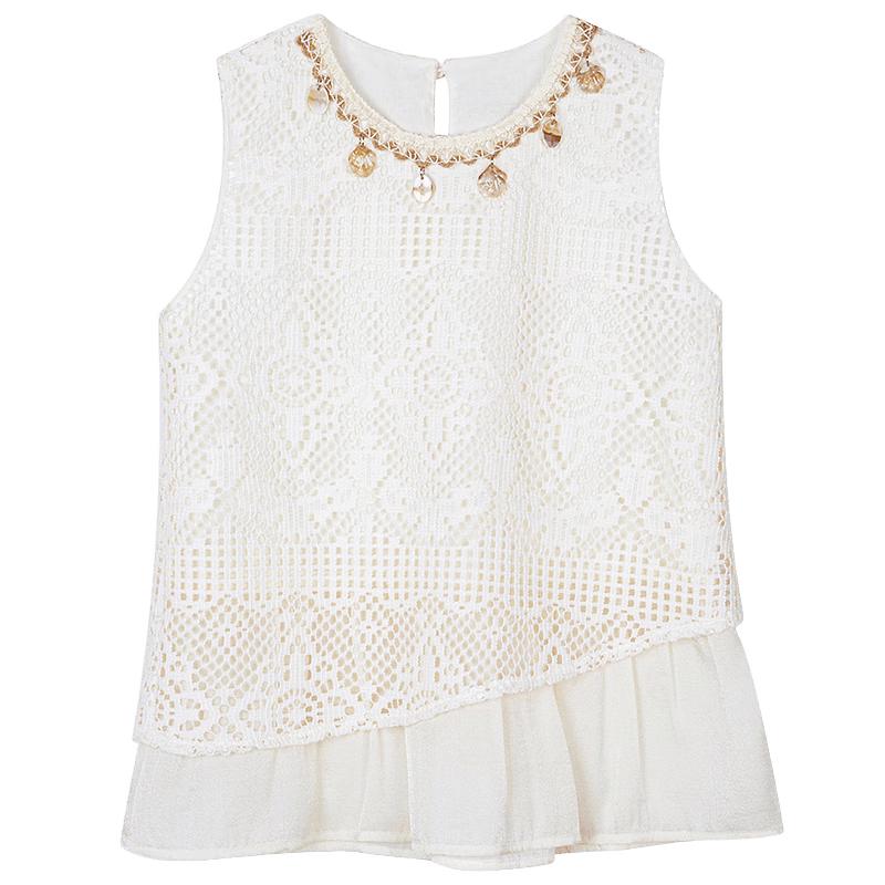 Girls  Sleeveless Hollow Knit T-Shirt 150