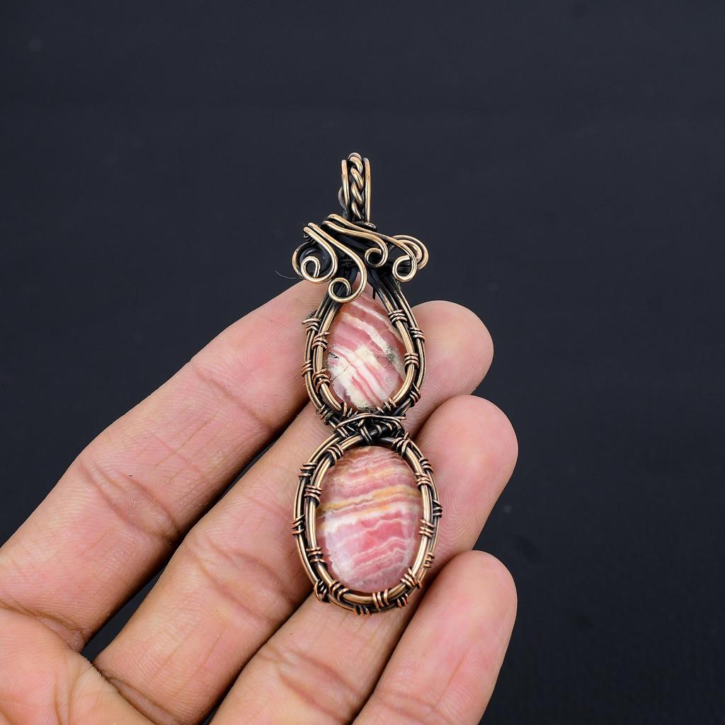 Rhodochrosite Jewelry, 999 Copper Wire Wrapped Pendant, Handmade Gemstone Jewelry Pendant, For Memorial Day