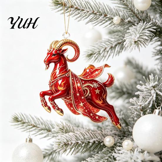 Festive Atmosphere Party Decor Galloping Goat Hanging Ornament, 2D Flat Acrylic Pendant, New Year Unique Animal Pattern Pendants Decoration