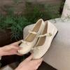 Women's low-heeled shoes versatile thick-heeled single shoes 2025 spring and autumn shallow mouth square head bow French one-word buckle Mary Jane s