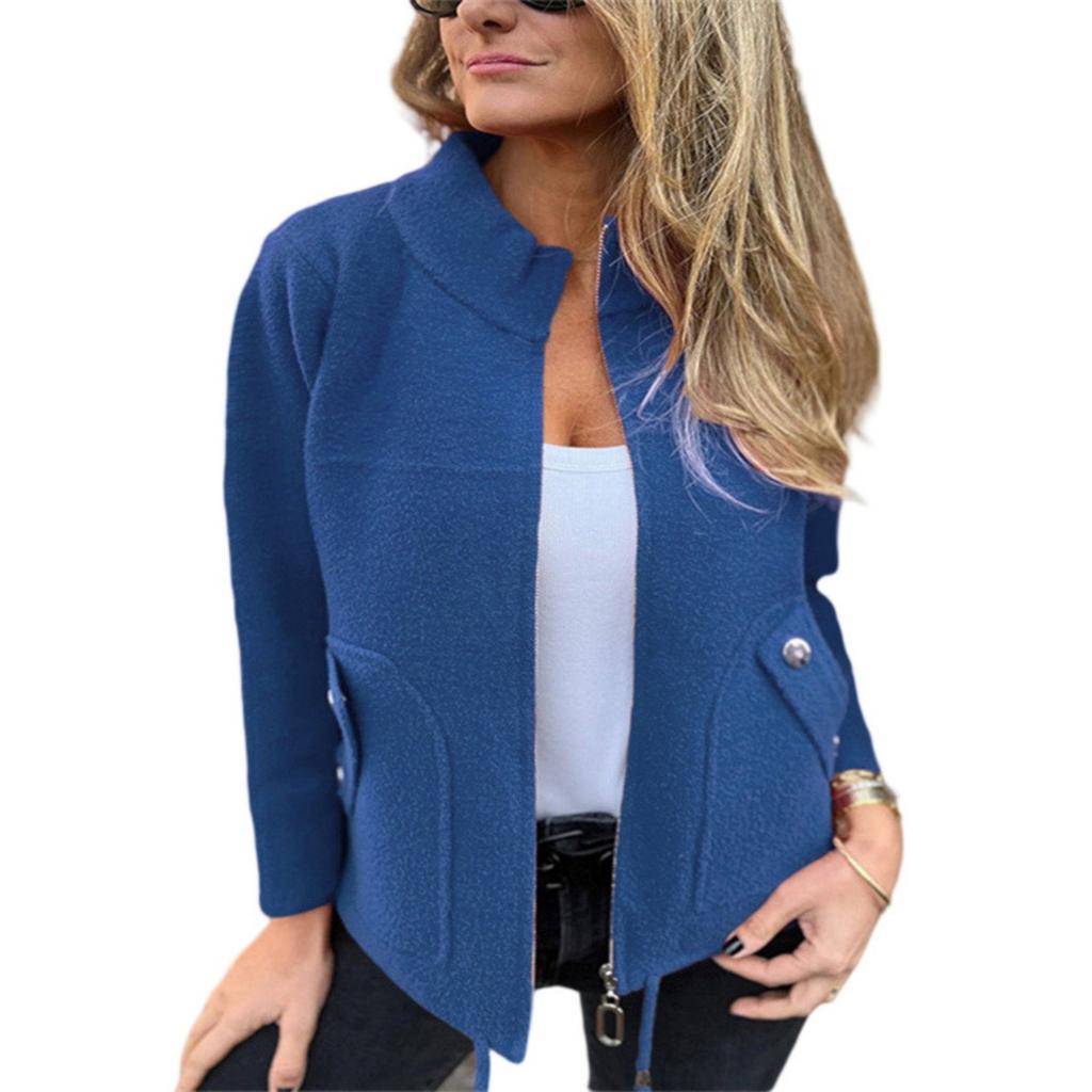 Fasjonabel Vinter Dame Casual Ull Revers Snøring Falsk Lomme Draktsjakke